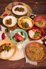 Assorted food plates Peru traditional comfort food buffet table