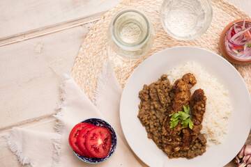 Assorted food plates Peru traditional comfort food buffet table