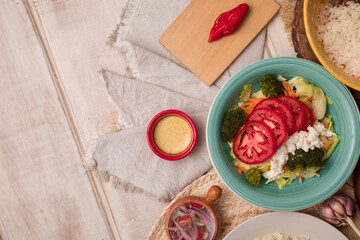 Assorted food plates Peru traditional comfort food buffet table