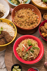 Assorted food plates Peru traditional comfort food buffet table