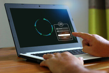Man login registering for computer access security via  waitting  accessing the computer
