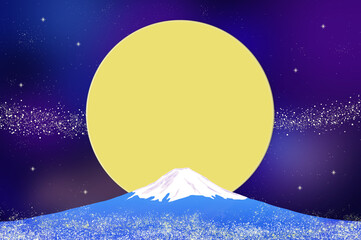満月と銀河と富士山の背景イラスト