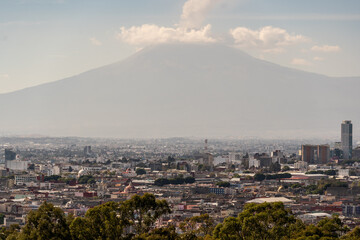Beautiful view of the erupting Popocatepetl volcano in Mexico.