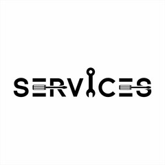 Services word design with screwdriver and wrench. Mechanic logo.