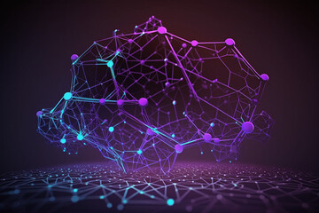 Structure of connected lines and dots on a purple background. Blockchain technology made with Generative AI