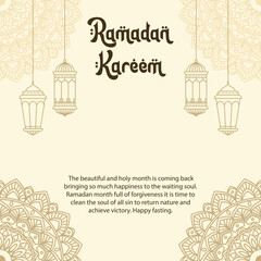 Obraz na płótnie Canvas ramadan kareem greeting card template with lantern and mandala decoration. Vector illustration