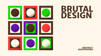 Abstract square and circles graphic design. Modern brutalist poster in bold colors with texture. Modernism shapes design template layout. Geometric background
