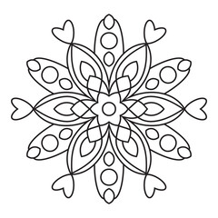 Easy Mandala heart Design. Elegant Simple mandala page intricate lines patterns wall art, invitations, branding,  designs, basic mandalas Coloring Book, adults, seniors, beginners