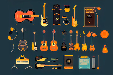 set of musical instruments. Generative AI - obrazy, fototapety, plakaty