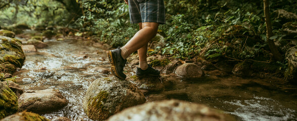 person walking in the woods