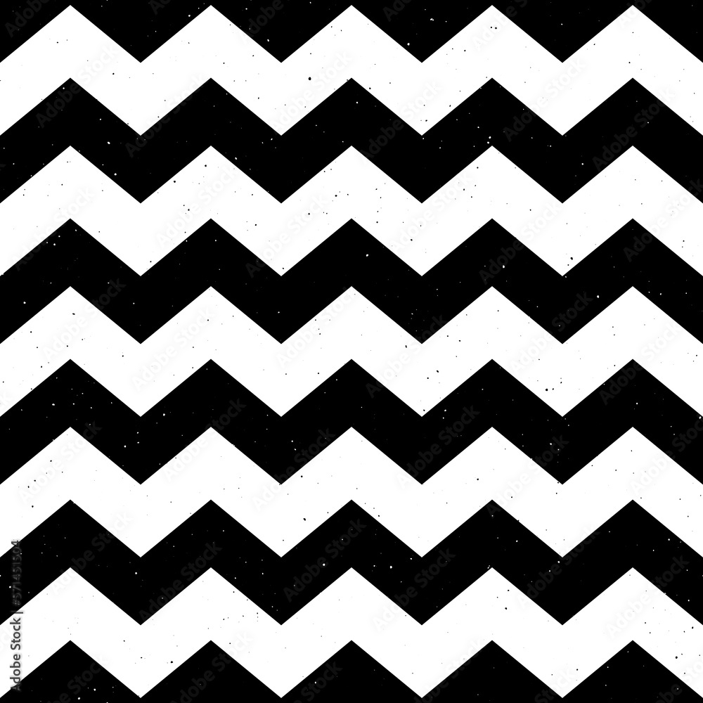 Poster Grunge zigzag seamless pattern. Black and White chevron fabric texture. Abstract zig zag background. Repeating vector