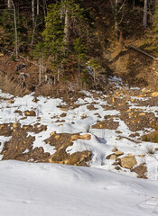 Panorama of the mountainous area, winter forest,walks on the mountain plateau.