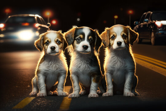 Photo Of Puppies Stranded On Side Of The Road