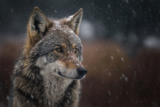 Photo of a grey wolf in the snow