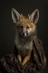 red fox cub photo portrait wrapped in blanket