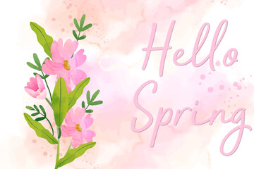Happy Spring. Welcome spring background with floral blossom. Vector Illustration. 