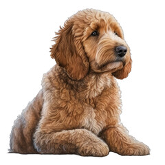 Fototapeta premium Animal Golden Doodle dog Design Elements Isolated Transparent Background: Graphic Masterpiece, Clear Alpha Channel for Overlays Web Design, Digital Art, PNG Image Format (generative AI