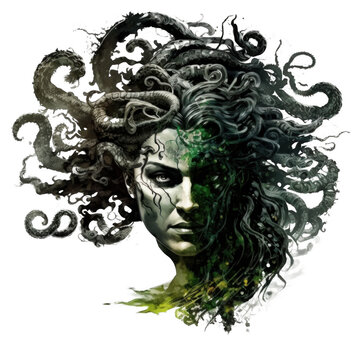 Animal Medusa Design Elements Isolated Transparent Background: Graphic Masterpiece, Clear Alpha Channel for Overlays Web Design, Digital Art, PNG Image Format (generative AI