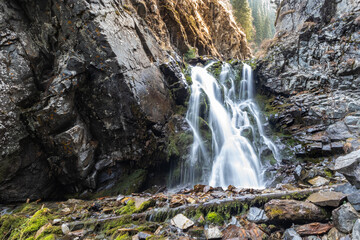 Obraz premium Ausai waterfall 2 in Bear gorge of Almaty mountains, ile alatau parkland, picturesque nature of Qazaqstan.