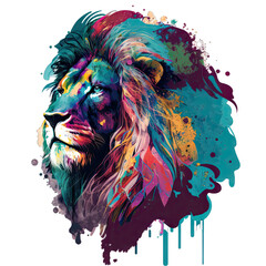 Animal Lion Design Elements Isolated Transparent Background: Colorful Mystic Graphic, Clear Alpha Channel for Overlays Web Design, Digital Art, PNG Image Format generative AI