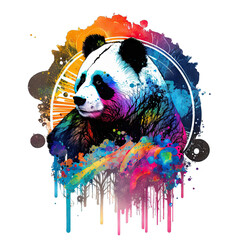 Animal Panda Design Elements Isolated Transparent Background: Colorful Mystic Graphic, Clear Alpha Channel for Overlays Web Design, Digital Art, PNG Image Format generative AI