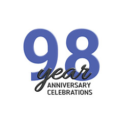98th anniversary celebration logo design. vector festive illustration. Realistic 3d sign. Party event decoration