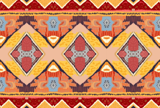 Seamless pattern of african american tribal or indian ethnic fabric pattern. Including knitted rugs and printed matter. vector illustration
