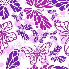 Fototapeta na wymiar Vector butterfly seamless repeat pattern design background. Pastel girly pattern background. Random butterfly silhouettes.