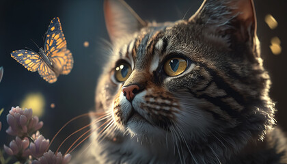 cat with butterfly. Generative AI