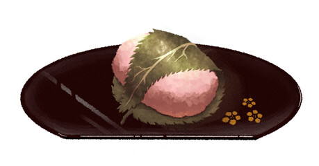 斜め向きの桜餅のイラスト