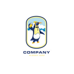 Penguin holding beer Logo Graphic Vector