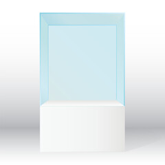 Empty glass showcase in cube shape for presentation mockup