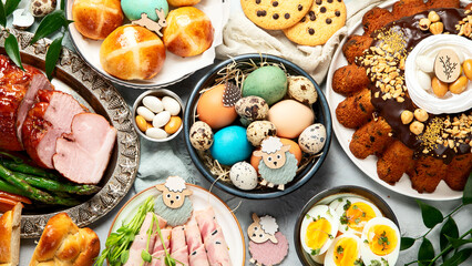 Traditional Easter celebration dinner, Easter holiday party.
