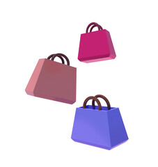 Beautiful colorful shopping bags 3d render in png file for marketing shopping mall, shopping online banner, summer sale and etc.