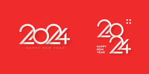 Fototapeta na wymiar Happy new year 2024 paper cut with pure white numbers on red background. Premium vector design for 2024 year celebration.