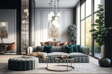 A Refined Look: Modern Interiors for a Luxurious Living Room. Photo generative AI