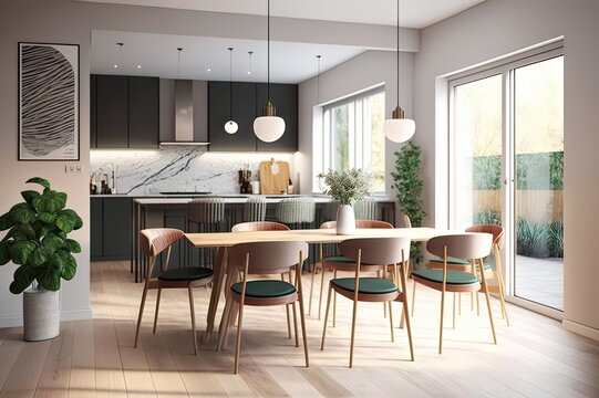 Luxurious Interiors: A Modern Kitchen Dining Area. Photo generative AI
