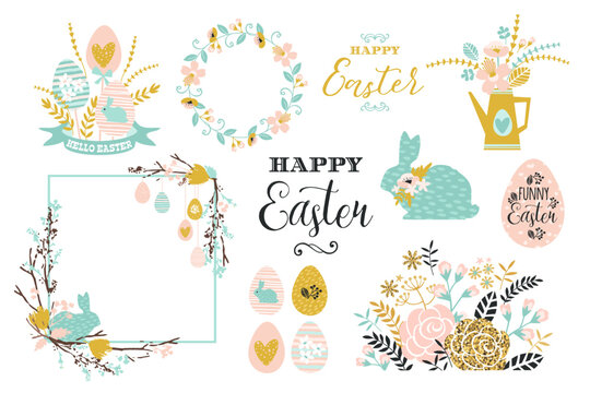 Happy Easter. Vector isolated illustrations. Clip art for card, poster, flyer and other