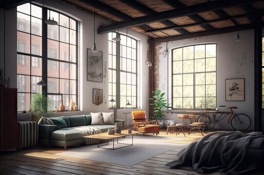 New York style industrial apartment loft. Photo generative AI