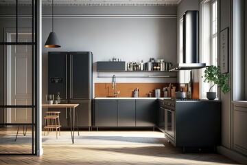 Modern home interior with kitchen design. Photo generative AI