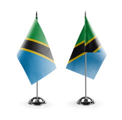 Small national flags of the Tanzania on a white background