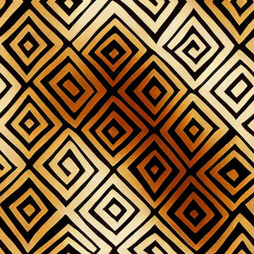 Golden art deco seamless pattern. Abstract print. Geometric shape. Vector stock illustration