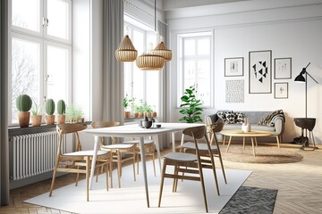 Luxurious Oslo Home: Scandinavian Dining Room Interior Design. Photo generative AI