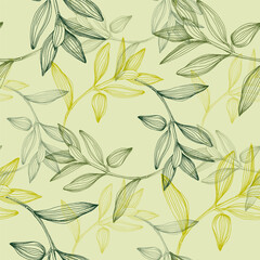 Seamless pattern with olive branch. Olive branches sketch. Vector hand drawing wildflower for background, texture, wrapper pattern.