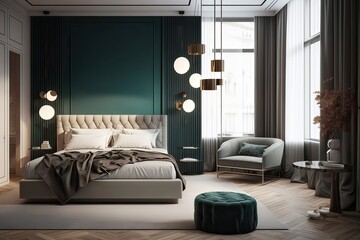 Large hotel suite bedroom. Photo generative AI
