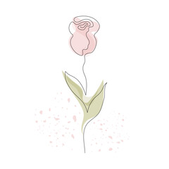 Hand drawn rose flower continuous one line art. Minimalist contour drawing monoline pastel rose. Isolated on white background.