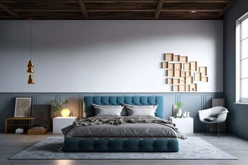 Modern Bedroom Interior: Blank Wall for Copy Space in Mexico City. Photo generative AI