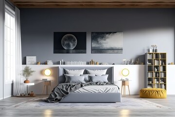 Modern Bedroom Interior: Blank Wall for Copy Space in Bangkok. Photo generative AI