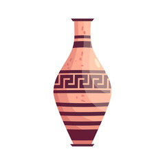 Greek vase ancient jar isolated. Ceramic vase with greek symbol. Cartoon vector illustration. Pottery jar earthenware antique design