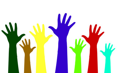 colorful hands up. art cartoon design.